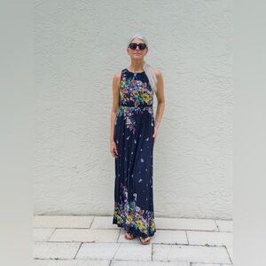 SHEIN Navy Blue Floral Print Maxi Dress. Size S. 58”L
